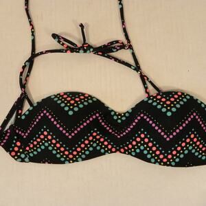OP Black Bikini Top Multicolor Polka Dots Women size 7/9 Lace Up Padded